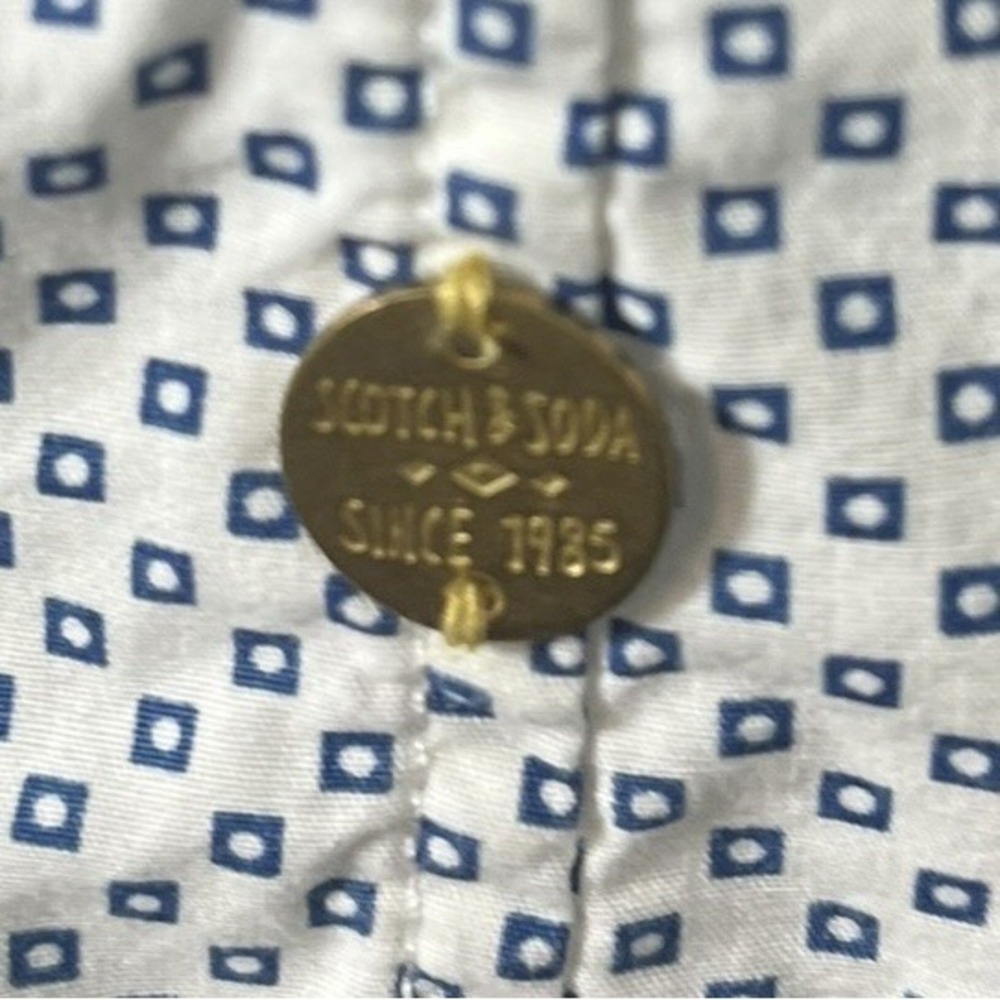 SCOTCH & SODA Sz L/XL Men's Shirt White Blue Geometric Print Button Up Down - Picture 9 of 10